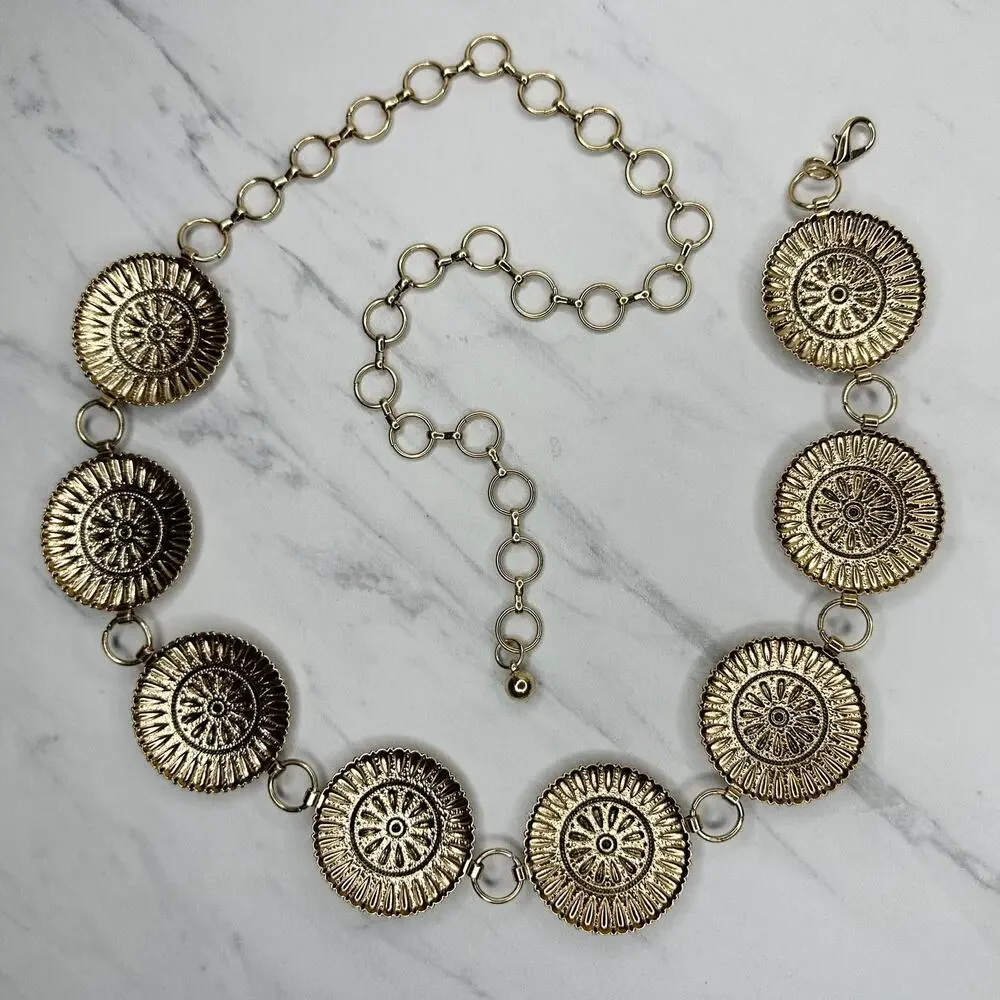 Flower Concho Sunburst Gold Chain Belt OS ✨